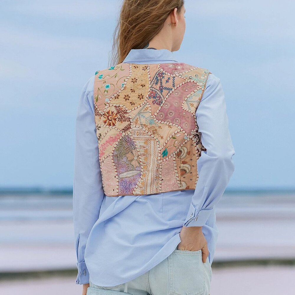 NWT Mes Demoiselles Paris 275 € New Manipura Embroidered Beaded Cropped Vest - Picture 7 of 16